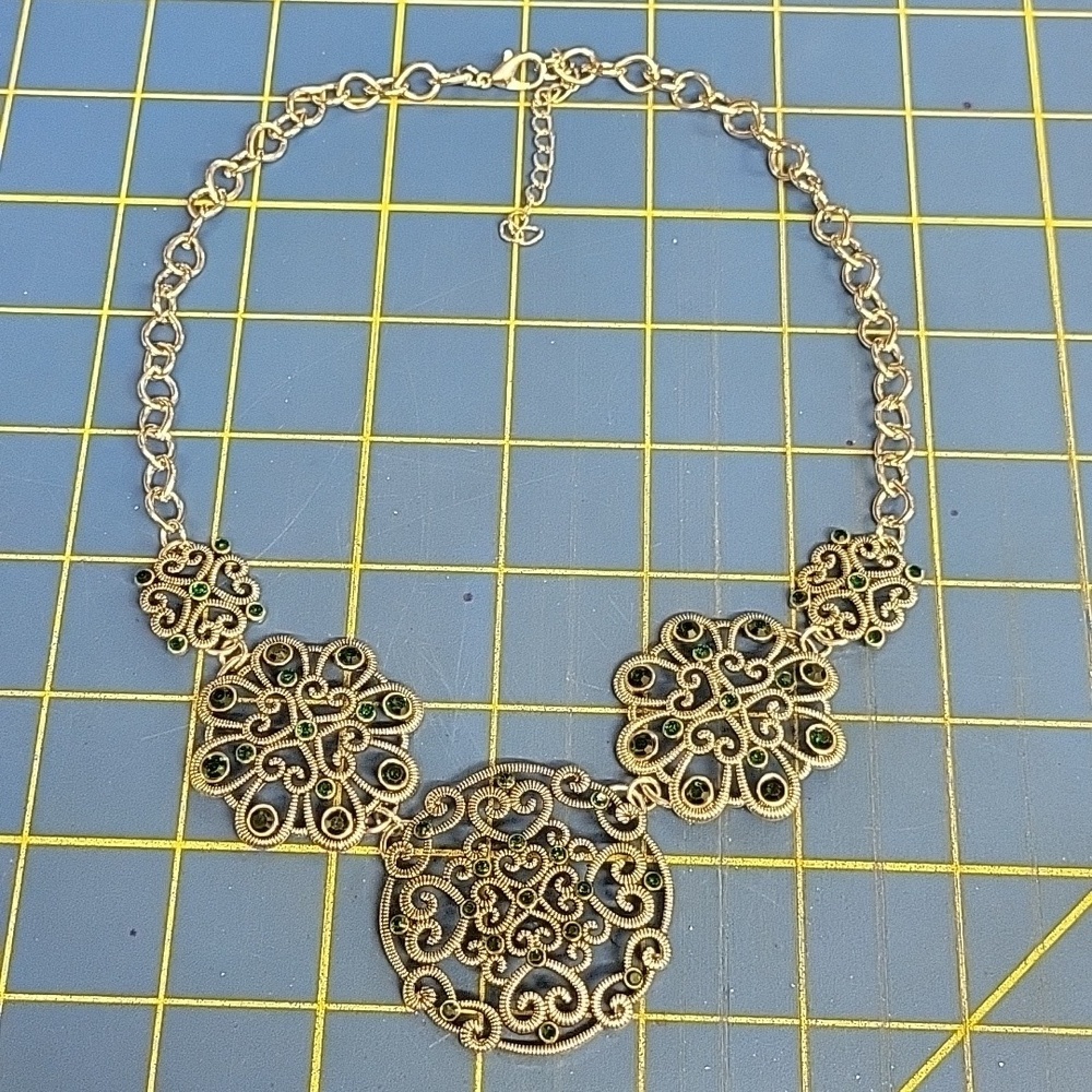 Emerald Faux Silver Tone 30" + 2" Extension Necklace
